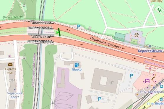 Схема рекламной плоскости по адресу Перемоги просп., 59 на розподілювачі (в направл.пл.Победы)