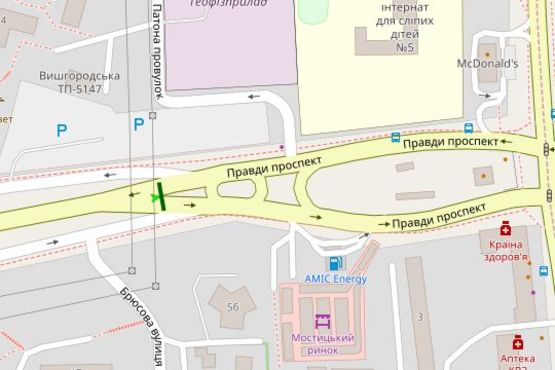 Схема рекламной плоскости по адресу Правди просп. - Вишгородська вул.