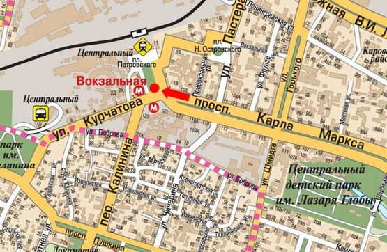 Схема рекламної площини за адресою Яворницкого пр. (бывш. Маркса пр.) / Вокзальная пл. (бывш. Петровского пл.)