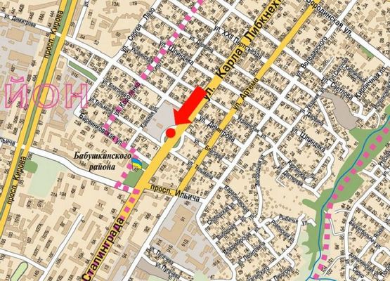 Схема рекламної площини за адресою Грушевского ул. (бывш. Либкнехта ул.), 36