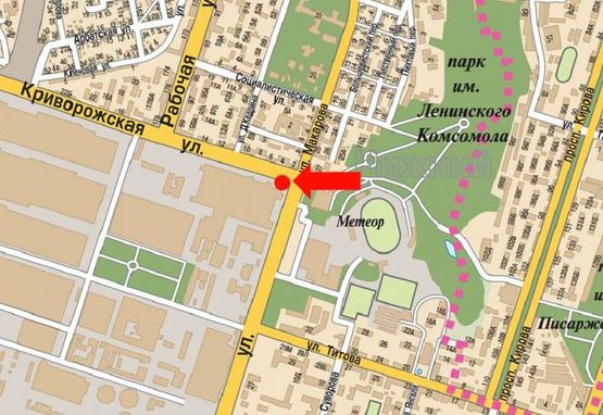 Схема рекламної площини за адресою Криворожская ул. / Макарова ул., стадион "Метеор"