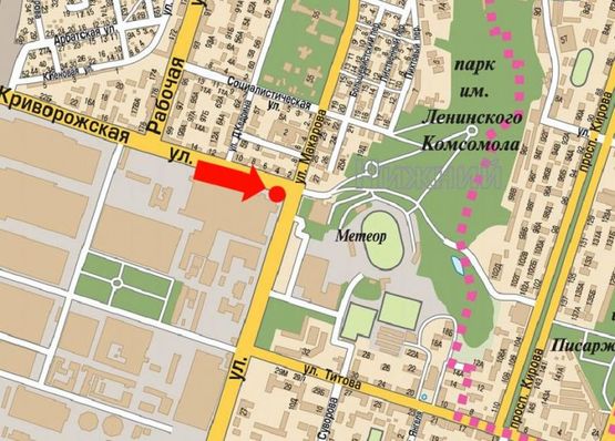 Схема рекламної площини за адресою Криворожская ул. / Макарова ул., стадион "Метеор"