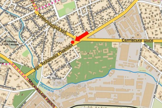 Схема рекламної площини за адресою Павлова ул. / Семиградская ул., флажок, в центр