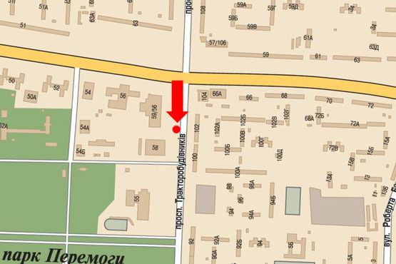 Схема рекламної площини за адресою Тракторостроителей пр., 57, супермаркеты "Велмарт", "Сильпо", "Фокстрот", ТРЦ "Украина", в сторону Салтовское шоссе