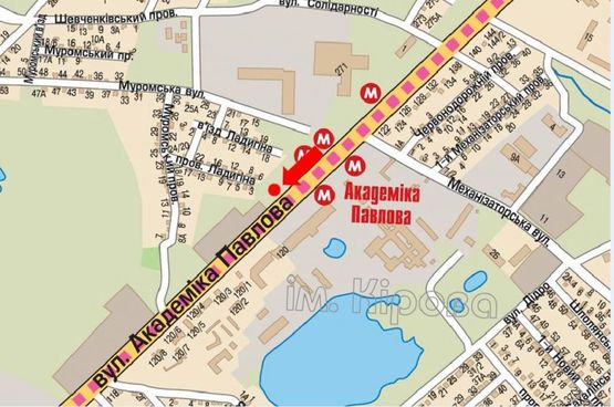Схема рекламної площини за адресою Павлова ул., 120, флажок, возле супермаркета "Таргет", ст. м. "Академика Павлова"