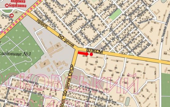 Схема рекламної площини за адресою Юбилейный пр. (бывш. 50 лет ВЛКСМ пр.), 34, флажок, со стороны рынка "Барабашово"