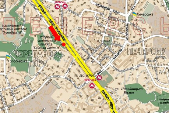 Схема рекламної площини за адресою Украинки бул., 20, в сторону ст. м. "Печерская"
