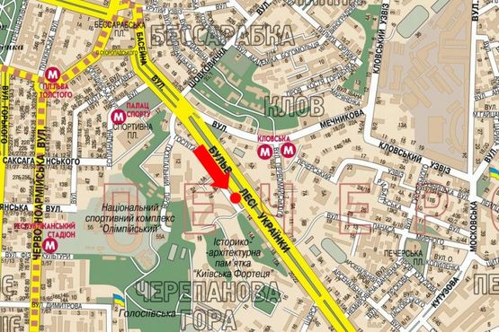 Схема рекламной плоскости по адресу Украинки бул., 12, на светофоре, в сторону ст. м. "Печерская"