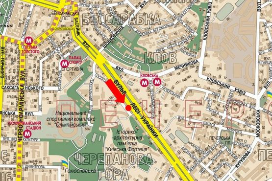 Схема рекламної площини за адресою Украинки бул., 12, на светофоре, в сторону ст. м. "Печерская"