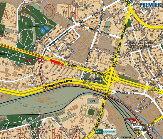 Схема рекламной плоскости по адресу Победы пр., 25, возле магазинов "Интертоп", "Фокстрот", в центр
