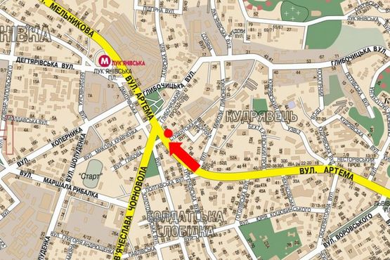 Схема рекламної площини за адресою Сечевых Стрельцов ул. (бывш. Артема ул.), 84 / Черновола ул., светофор, в сторону ст. м. "Лукьяновская"