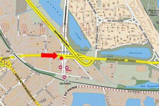 Схема рекламной плоскости по адресу Тульская пл., Бандеры пр. (бывш. Московский пр.) 12-А, ст. м. "Петровка", на светофоре