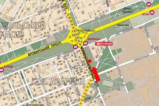 Схема рекламной плоскости по адресу Гагарина пр., 21-А, возле АЗС "ТНК", супермаркета "Новус", ресторана "КФС", в сторону ст. м. "Черниговской"