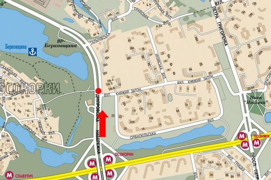 Схема рекламной плоскости по адресу Днепровская Набережная / Ахматовой ул. , разделитель, в сторону моста Патона