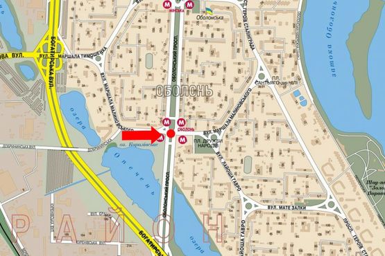 Схема рекламной плоскости по адресу Оболонский пр., ст. м. "Оболонь", разделитель, в сторону ж/м "Оболонские Липки", на светофоре