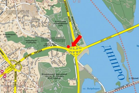 Схема рекламної площини за адресою Набережное шоссе, выезд на Дружбы Народов бул.