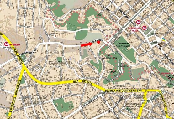 Схема рекламної площини за адресою Глубочицкая ул., 72, 100 метров до ул. Верхний Вал, в сторону р-н Подол