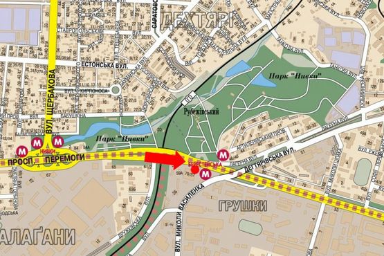 Схема рекламной плоскости по адресу Победы пр., ст. м. "Берестейская", в центр