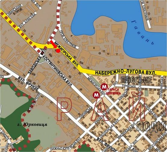 Схема рекламной плоскости по адресу Межигорская ул., 87, в сторону Набережно-Луговая ул.