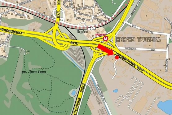 Схема рекламной плоскости по адресу Промышленная ул., мост Южный , в сторону ст. м. "Славутич"