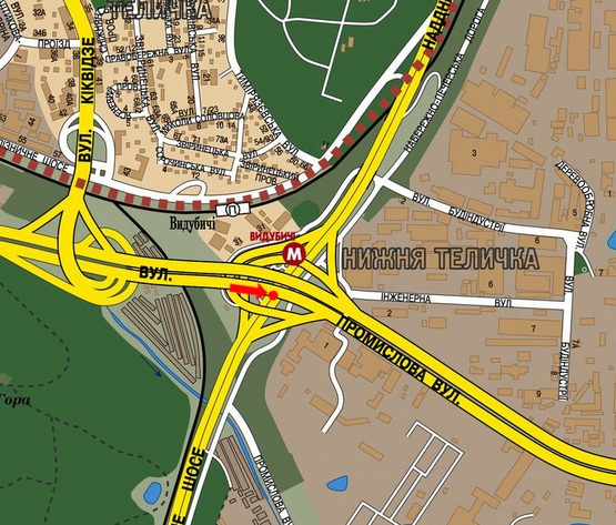 Схема рекламной плоскости по адресу Промышленная ул., мост Южный , в сторону ст. м. "Славутич"