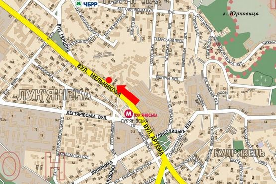 Схема рекламної площини за адресою Мельникова ул., 8, ст. м. "Лукьяновская", из центра