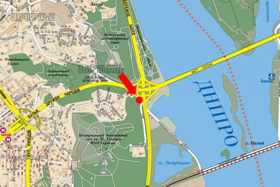 Схема рекламной плоскости по адресу Надднепрянское шоссе, мост Патона, съезд с Дружбы Народов бул., в сторону мост Южный