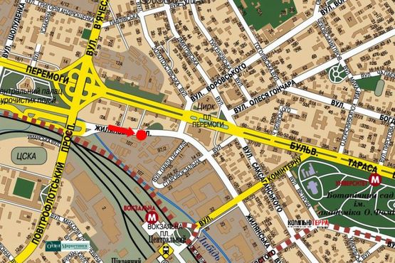 Схема рекламной плоскости по адресу Жилянская ул., 97, в центр