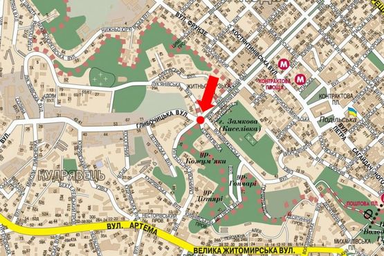 Схема рекламної площини за адресою Нижний Вал ул. / Глубочицкая ул., на светофоре в сторону Сечевых Стрельцов ул. (бывш. Артема ул.)