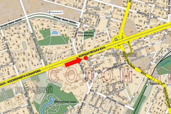 Схема рекламной плоскости по адресу Борщаговская ул., 193 / Гарматная ул., возле университета НАУ, в сторону центра