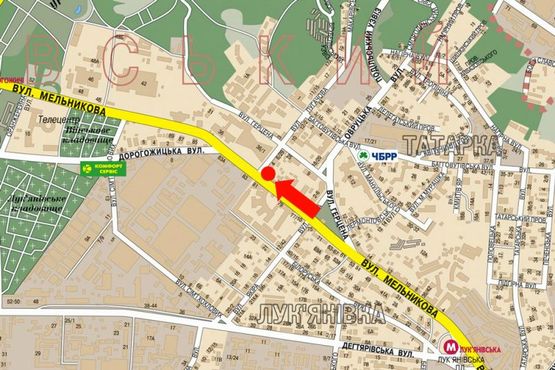 Схема рекламної площини за адресою Мельникова ул., 32 / Пугачева ул., возле КИМО, в сторону ст. м. "Дорогожичи"