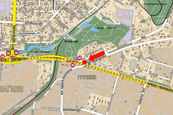 Схема рекламной плоскости по адресу Дегтяревская ул. / Победы пр., ст. м. "Берестейская", на мосту