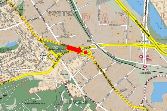 Схема рекламної площини за адресою Новоконстантиновская ул., в сторону Подола, съезд на Бандеры пр. (бывш. Московский пр.)