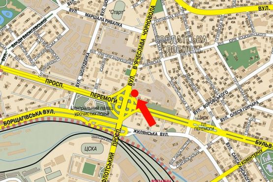 Схема рекламної площини за адресою Победы пр., 12, съезд с моста Воздухофлотского, левая