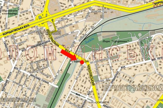 Схема рекламної площини за адресою Чоколовский бул. - Уманская ул., возле радиорынка, Караваевых дач, в сторону Севастопольска пл.