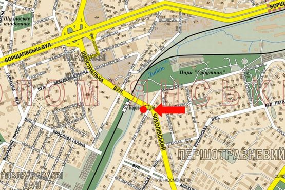 Схема рекламної площини за адресою Чоколовский бул. - Уманская ул., возле радиорынка, Караваевых дач, в сторону моста Индустриального