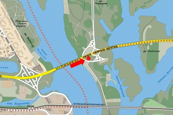 Схема рекламной плоскости по адресу Ватутина пр., Московский мост, справа, в сторону левого берега