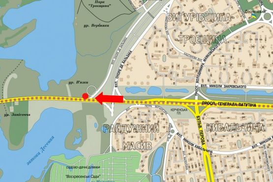 Схема рекламної площини за адресою Ватутина пр., 50м. до АЗС в сторону р-н Петровка