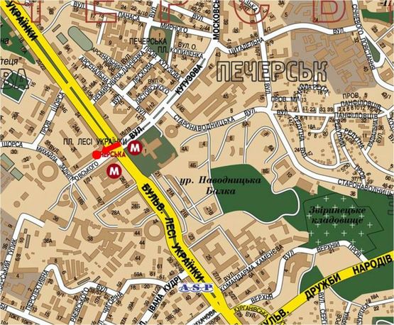 Схема рекламной плоскости по адресу Украинки бул., 24 / Алмазова ул. (бывш. Кутузова ул.), ресторан "Марокана", "Спацио", в сторону Коновальца ул. (бывш. Щорса ул.)