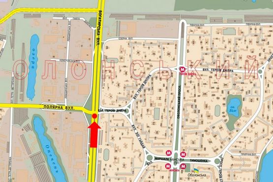 Схема рекламной плоскости по адресу Богатырская ул. / Полярная ул., разделитель, возле "Эпицентра", из центра