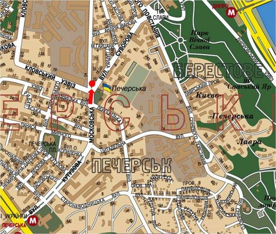 Схема рекламной плоскости по адресу Московская ул., 33 / Кловский спуск, кинотеатр "Зоряный", в сторону Славы пл.