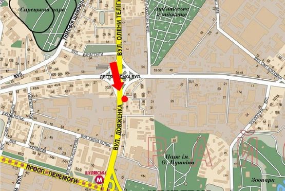 Схема рекламної площини за адресою Довженко ул., 16 / ул. Дегтяревская, в сторону ст. м. "Шулявская", правая