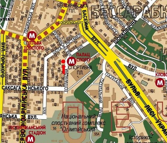 Схема рекламної площини за адресою Эспланадная ул., 20, ст. м. "Дворец Спорта", в сторону ТЦ "Гулливер"