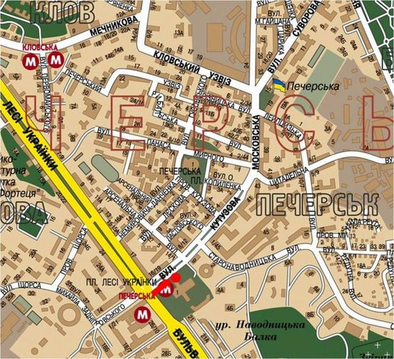 Схема рекламної площини за адресою Алмазова ул. (бывш. Кутузова ул.), возле ЦВК, ст. м. "Печерская", в сторону Московская ул.