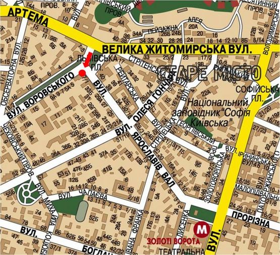 Схема рекламної площини за адресою Львовская пл., возле Дома Художника, в сторону Бульварно-Кудрявская ул. (бывш. Воровского ул.), Ярославов Вал ул.