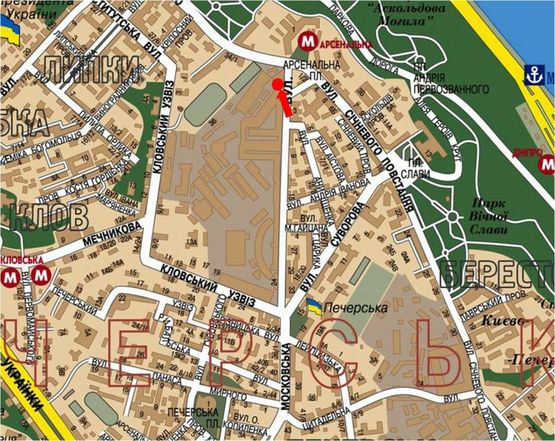 Схема рекламної площини за адресою Московская ул., ст. м. "Арсенальная", в сторону Арсенальная пл.