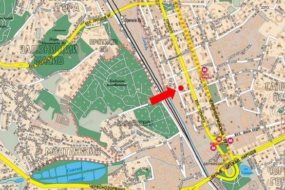 Схема рекламной плоскости по адресу Малевича ул. (бывш. Боженка ул.) / Гринченка ул., на светофоре, в центр