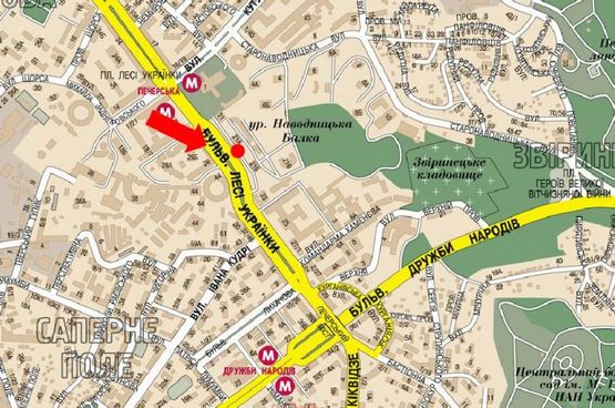 Схема рекламної площини за адресою Украинки бул., 21-А, в сторону Дружбы народов бул.