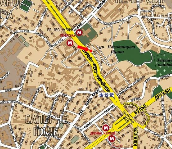 Схема рекламної площини за адресою Украинки бул., 21, в сторону Дружбы народов бул.