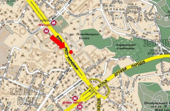 Схема рекламної площини за адресою Украинки бул., 21Б, в сторону Дружбы Народов бул.